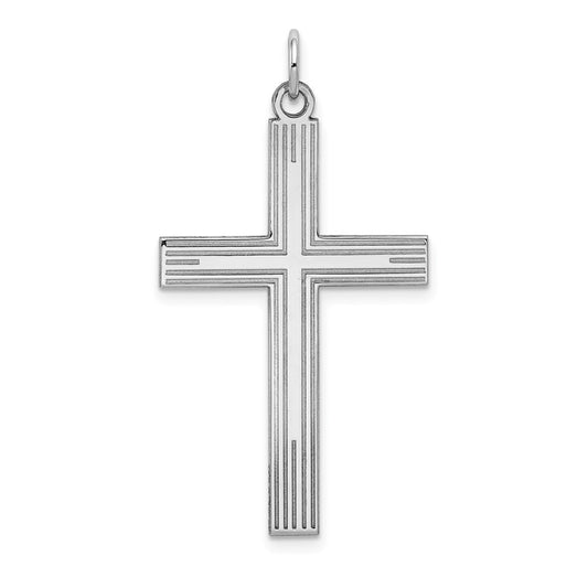 Million Charms 14K White Gold Themed Laser Designed Relgious Cross Pendant