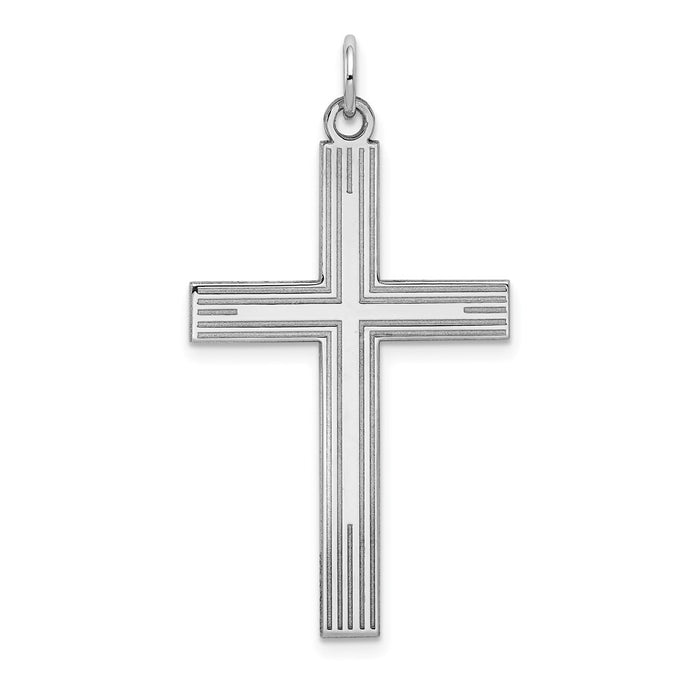 Million Charms 14K White Gold Themed Laser Designed Relgious Cross Pendant