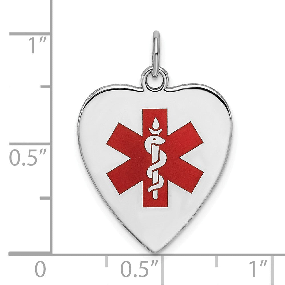 Million Charms 925 Sterling Silver Rhodium-plated Engraveable Enameled Small Heart Medical Pendant