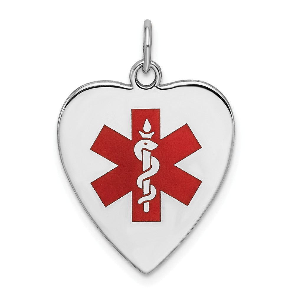 Million Charms 925 Sterling Silver Rhodium-plated Engraveable Enameled Small Heart Medical Pendant
