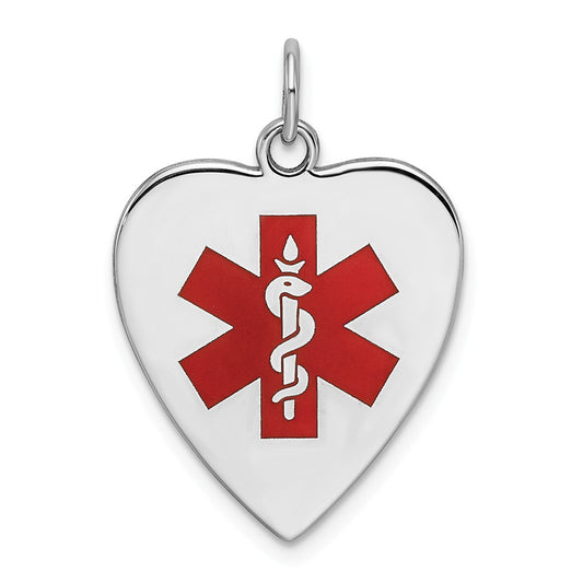 Million Charms 925 Sterling Silver Rhodium-plated Engraveable Enameled Small Heart Medical Pendant