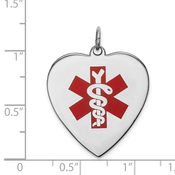 Million Charms 925 Sterling Silver Rhodium-plated Engraveable Enameled Large Heart Medical Pendant