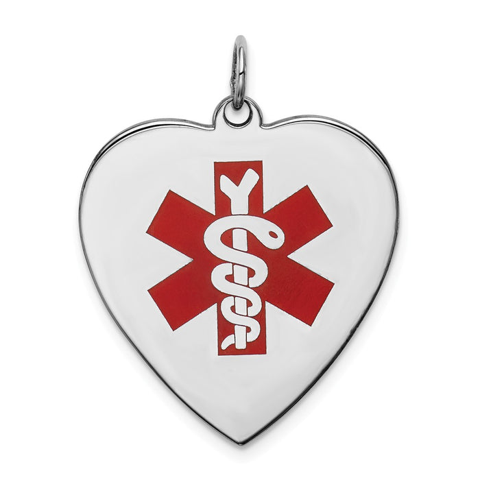 Million Charms 925 Sterling Silver Rhodium-plated Engraveable Enameled Large Heart Medical Pendant