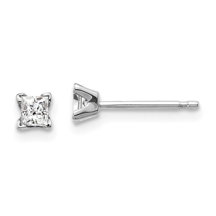 Million Charms 14k White Gold AA Quality Complete Princess Cut Diamond Earrings, 2.75mm x 2.75mm