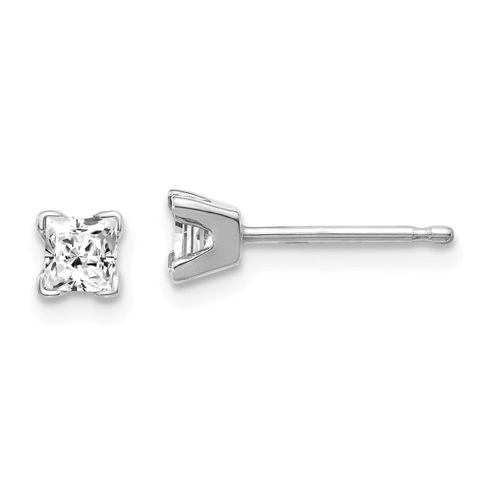 Million Charms 14k White Gold AA Quality Complete Princess Cut Diamond Earrings, 3.25mm x 3.25mm