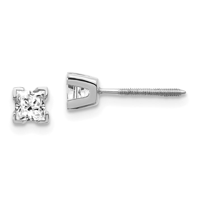Million Charms 14k White Gold AA Quality Complete Princess Cut Diamond Earrings, 3.5mm x 3.5mm