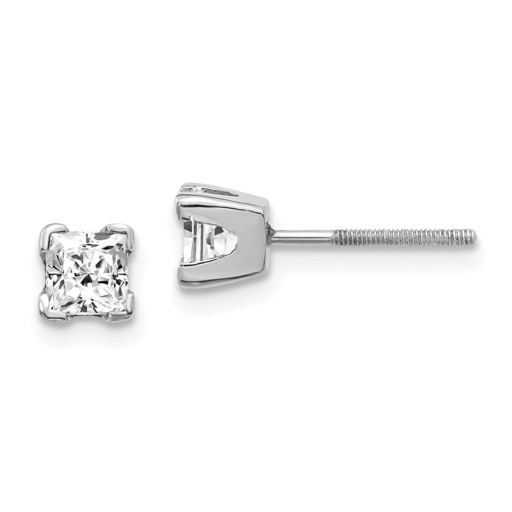 Million Charms 14k White Gold VS Quality Complete Princess Cut Diamond Earrings, 3.75mm x 3.75mm