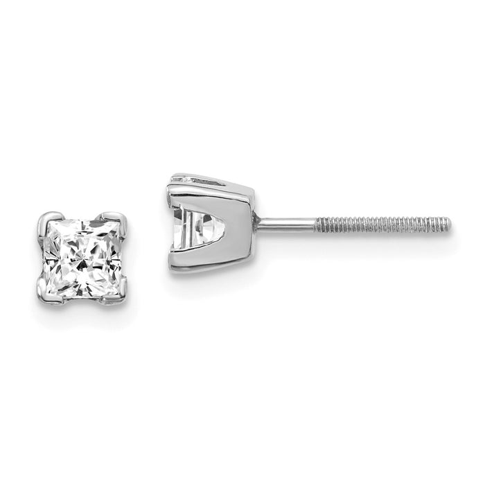 Million Charms 14k White Gold VS Quality Complete Princess Cut Diamond Earrings, 3.75mm x 3.75mm