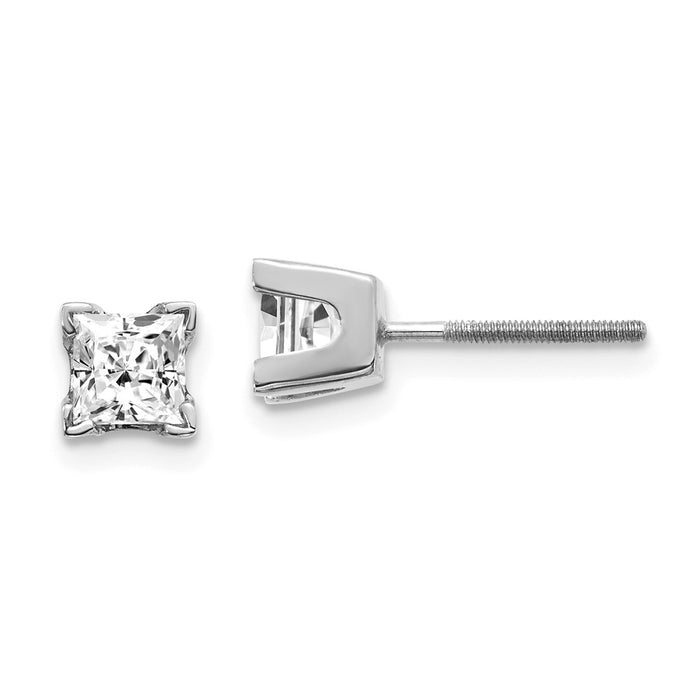 Million Charms 14k White Gold AA Quality Complete Princess Cut Diamond Earrings, 4mm x 4mm
