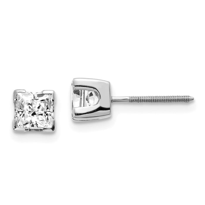 Million Charms 14k White Gold 1ct VS Quality Complete Princess Cut Diamond Earrings, 4.5mm x 4.5mm