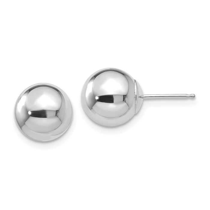 Million Charms 14k White Gold Polished 9mm Ball Post Earrings, 9mm x 9mm