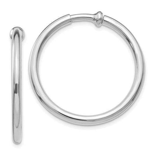 Million Charms 14k White Gold Non-pierced Earring Hoops Earrings, 25mm x 2.5mm