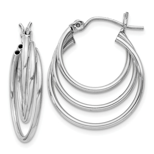 Million Charms 14k White Gold Triple Hoop Earrings, 17mm x 4mm