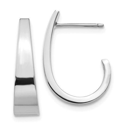 Million Charms 14k White Gold Polished J-Hoop Post Earrings, 19mm x 5mm