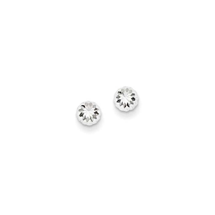 Million Charms 14k White Gold Polished & Diamond-Cut Half Ball Post Earrings, 5mm x 5mm