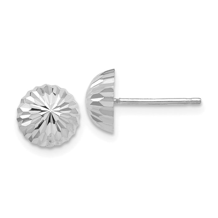 Million Charms 14k White Gold Polished & Diamond-Cut Half Ball Post Earrings, 8mm x 8mm