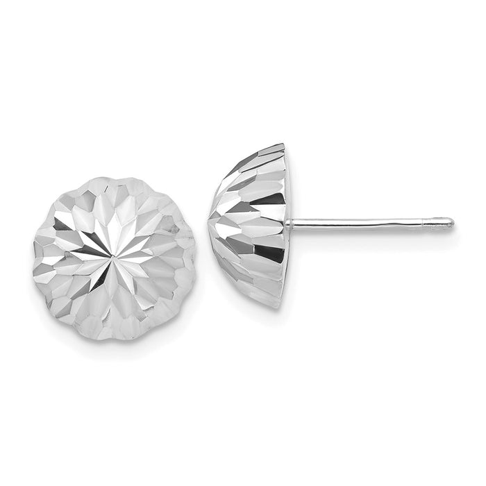 Million Charms 14k White Gold Polished & Diamond-Cut Half Ball Post Earrings, 9.5mm x 9.5mm