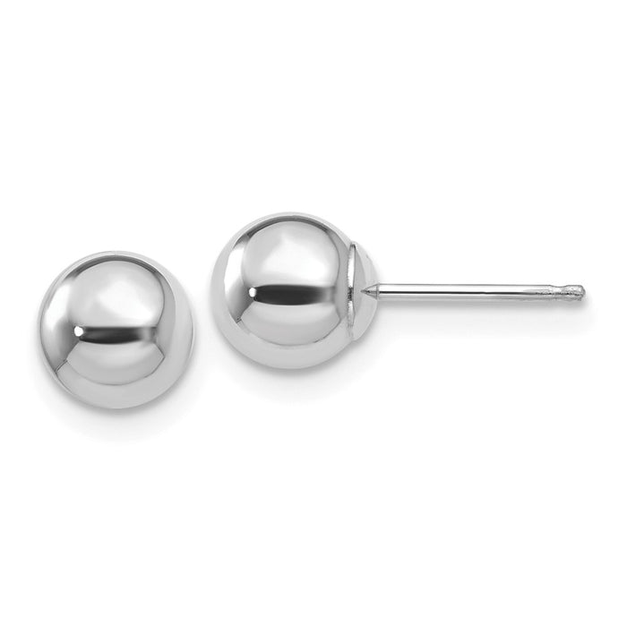 Million Charms 14k White Gold Polished 6mm Ball Post Earrings, 6mm x 6mm