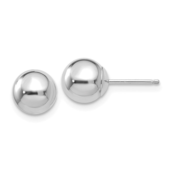 Million Charms 14k White Gold Polished 7mm Ball Post Earrings, 7mm x 7mm