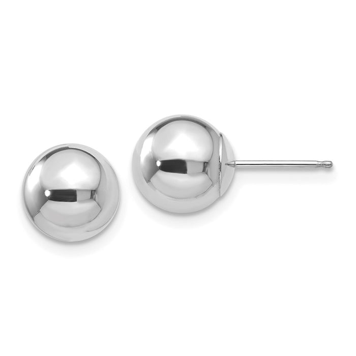 Million Charms 14k White Gold Polished 8mm Ball Post Earrings, 8mm x 8mm