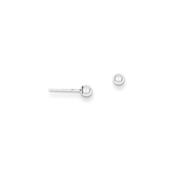 Million Charms 14k White Gold Polished 3mm Ball Post Earrings, 3mm x 3mm