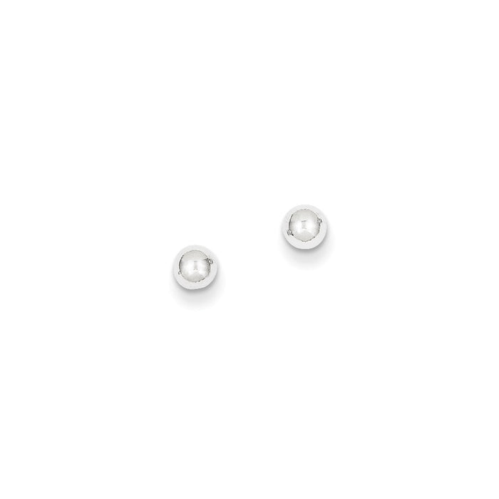 Million Charms 14k White Gold Polished 4mm Ball Post Earrings, 4mm x 4mm