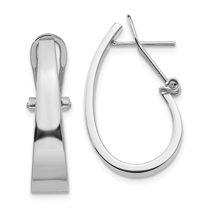 Million Charms 14k White Gold Polished 6mm Tapered Fancy J-Hoop Earrings, 22mm x 6mm