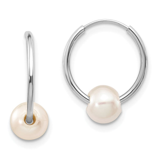 Million Charms 14k White Gold 5-6mm White Freshwater Cultured Pearl Endless Hoop Earrings, 0mm x 0mm