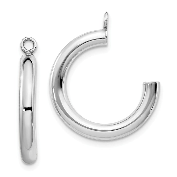 Million Charms 14k White Gold Polished Tube Hoop Earring Jackets, 29mm x 3mm