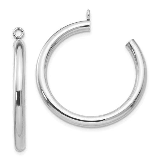 Million Charms 14k White Gold Polished Tube Hoop Earring Jackets, 30mm x 3mm