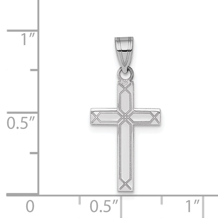 Million Charms 14K White Gold Themed Solid Relgious Cross Pendant