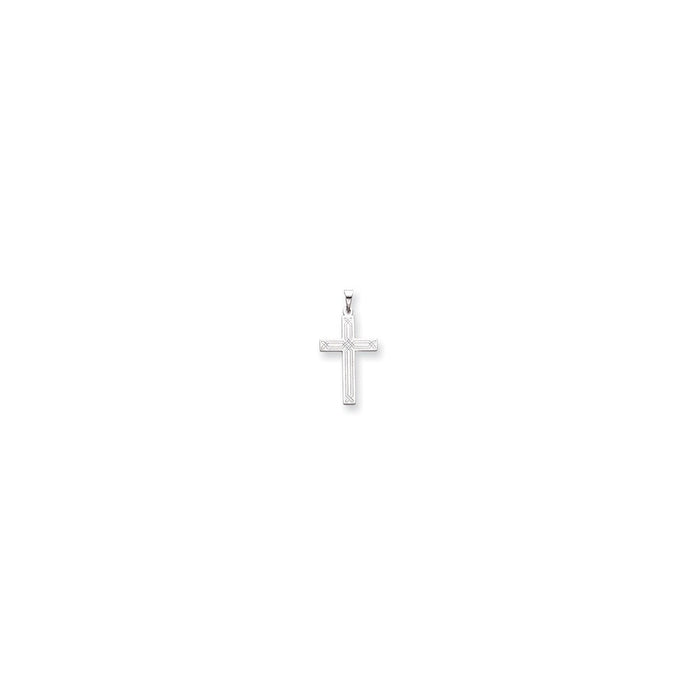 Million Charms 14K White Gold Themed Solid Relgious Cross Pendant