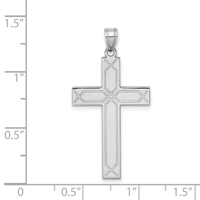 Million Charms 14K White Gold Themed Solid Relgious Cross Pendant