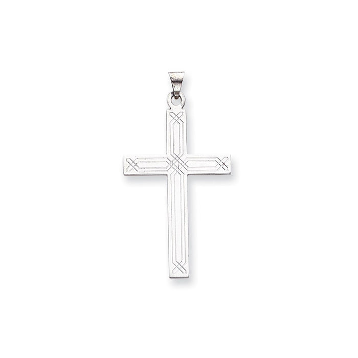 Million Charms 14K White Gold Themed Solid Relgious Cross Pendant