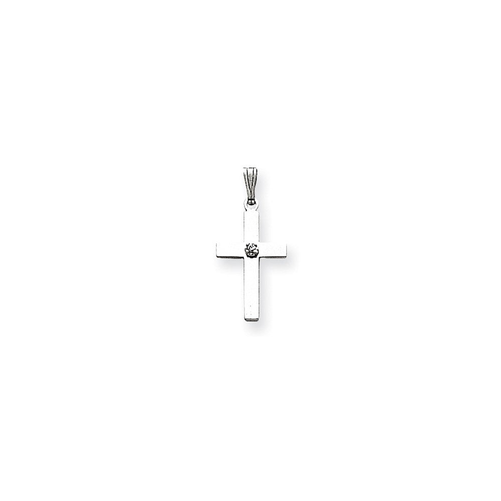 Million Charms 14K White Gold Themed .01Ct. Diamond Relgious Cross Pendant