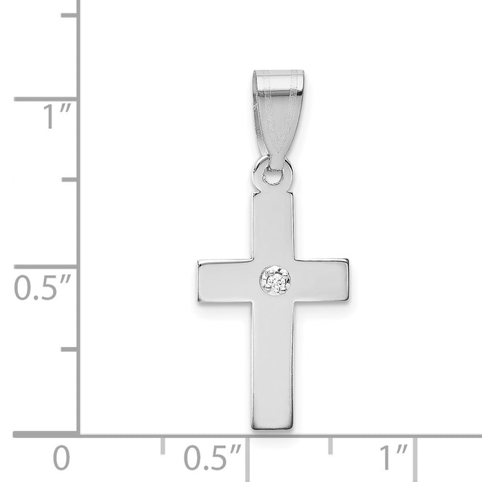 Million Charms 14K White Gold Themed .01Ct. Diamond Relgious Cross Pendant