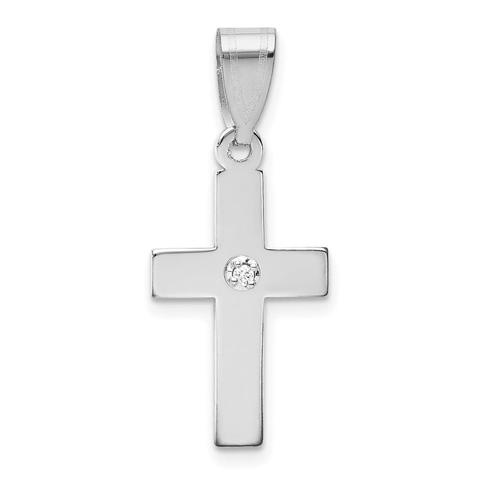 Million Charms 14K White Gold Themed .01Ct. Diamond Relgious Cross Pendant