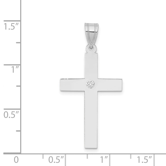 Million Charms 14K White Gold Themed .02Ct. Diamond Relgious Cross Pendant