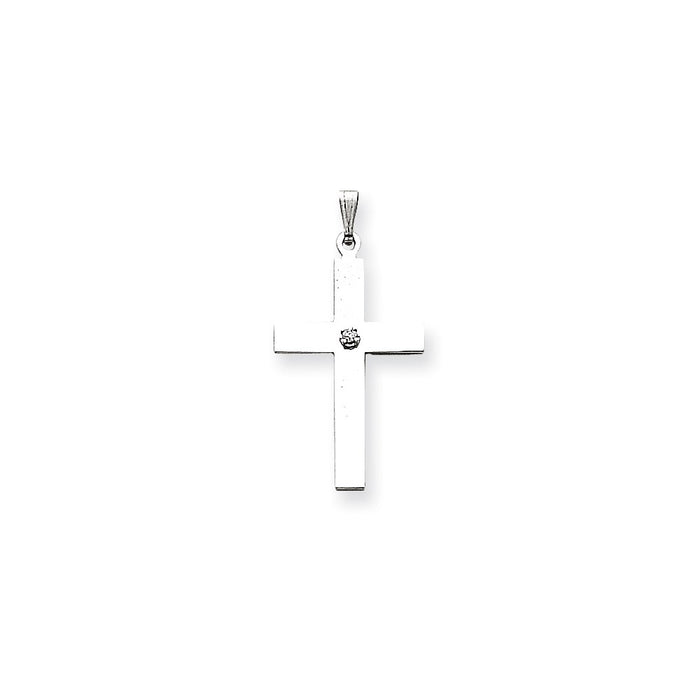 Million Charms 14K White Gold Themed .02Ct. Diamond Relgious Cross Pendant