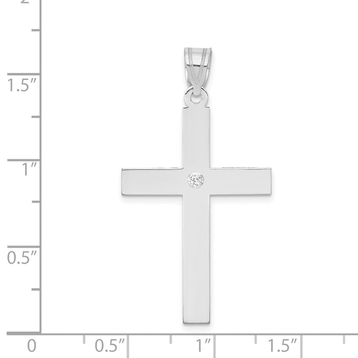 Million Charms 14K White Gold Themed .02Ct. Diamond Relgious Cross Pendant