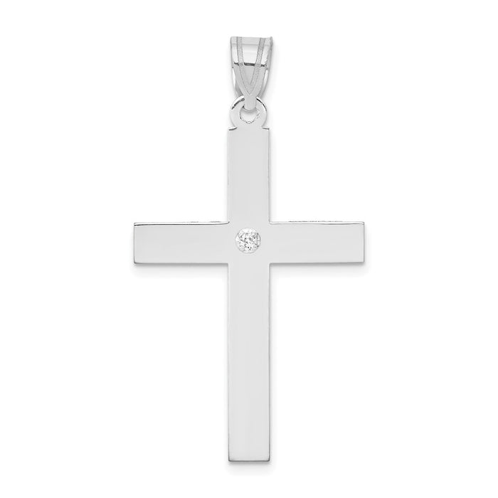 Million Charms 14K White Gold Themed .02Ct. Diamond Relgious Cross Pendant