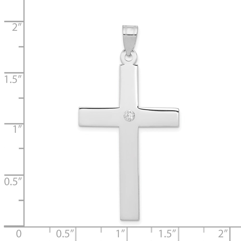 Million Charms 14K White Gold Themed .03Ct. Diamond Relgious Cross Pendant