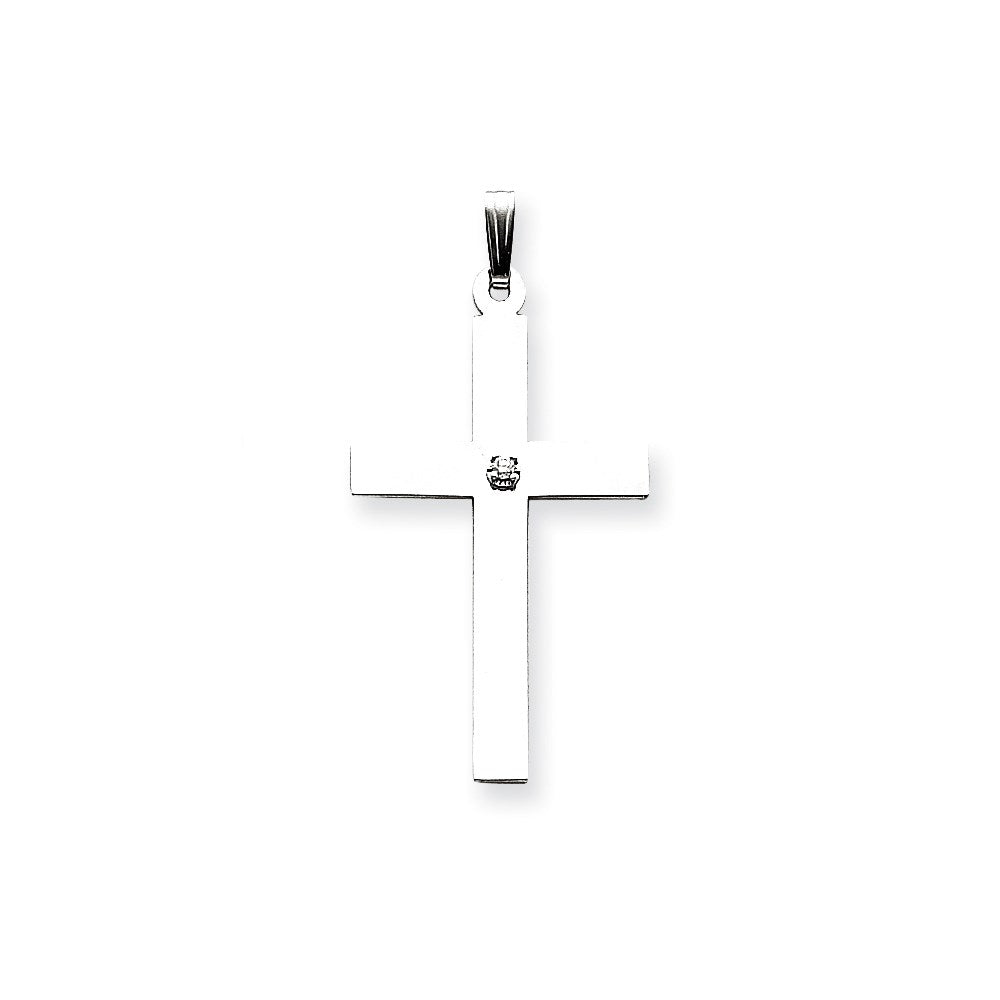 Million Charms 14K White Gold Themed .03Ct. Diamond Relgious Cross Pendant
