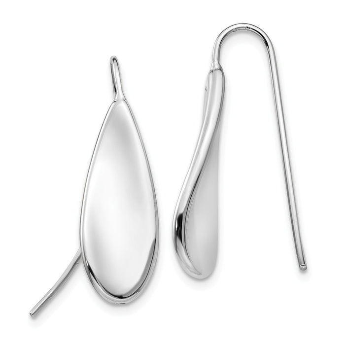 Million Charms 14k White Gold Curved Tear Drop Wire Earrings, 27mm x 9mm