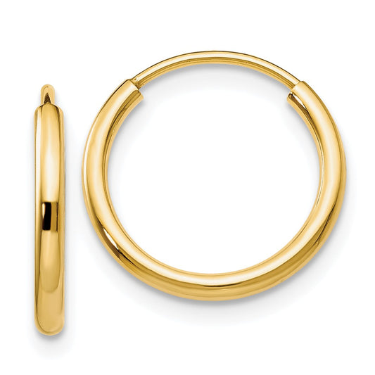 Million Charms 14k Yellow Gold 1.5mm Polished Round Endless Hoop Earrings, 14mm x 11mm