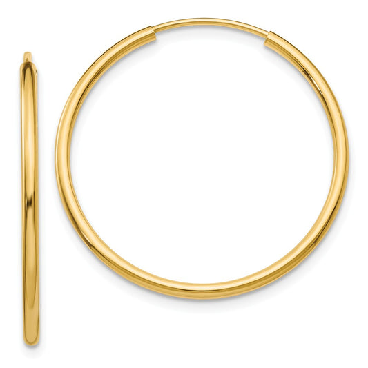 Million Charms 14k Yellow Gold 1.5mm Polished Round Endless Hoop Earrings, 26mm x 26mm