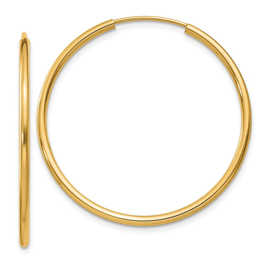 Million Charms 14k Yellow Gold 1.5mm Polished Round Endless Hoop Earrings, 30mm x 30mm