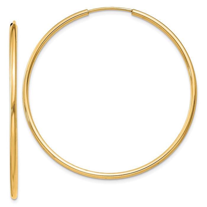 Million Charms 14k Yellow Gold 1.5mm Polished Round Endless Hoop Earrings, 40mm x 40mm