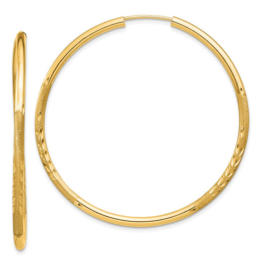 Million Charms 14k Yellow Gold 2mm Satin Diamond-cut Endless Hoop Earrings, 40mm x 40mm