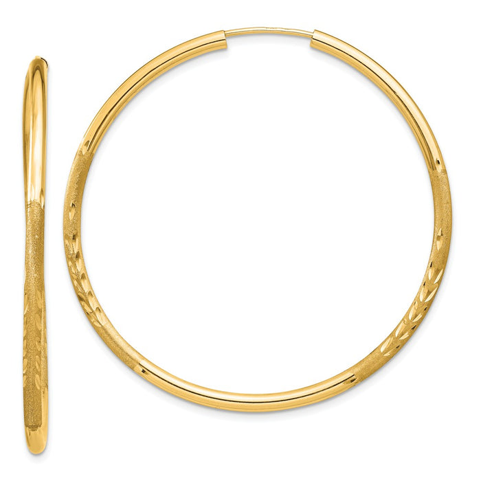 Million Charms 14k Yellow Gold 2mm Satin Diamond-cut Endless Hoop Earrings, 40mm x 40mm